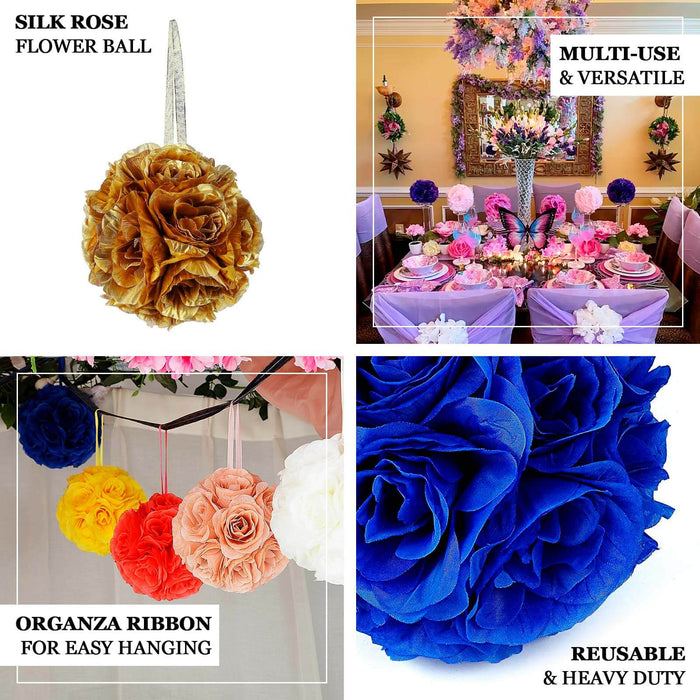 Decorative flowers in various colors with organza ribbon for easy hanging.