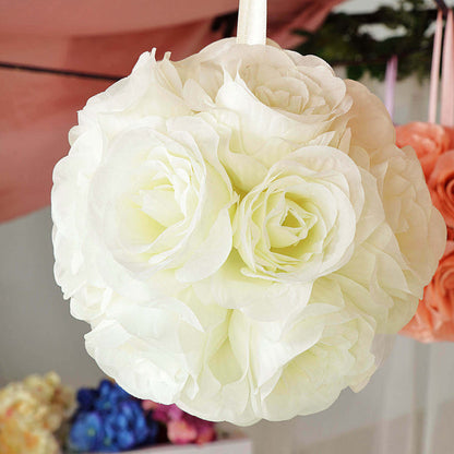 White floral ball decoration with soft rose petals.