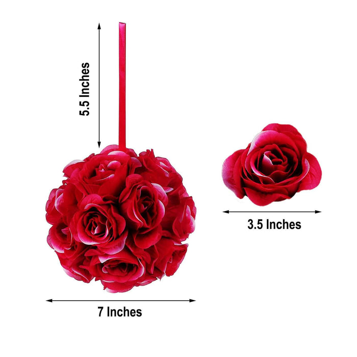 Red rose floral ball and single rose decoration, perfect for events.