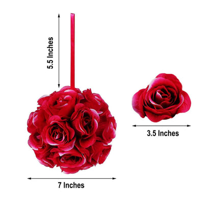 Red rose floral ball and single rose decoration, perfect for events.