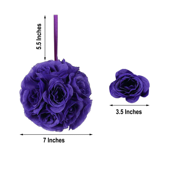Purple floral ball and flower set, 5.5" and 3.5" sizes. Perfect for decor.