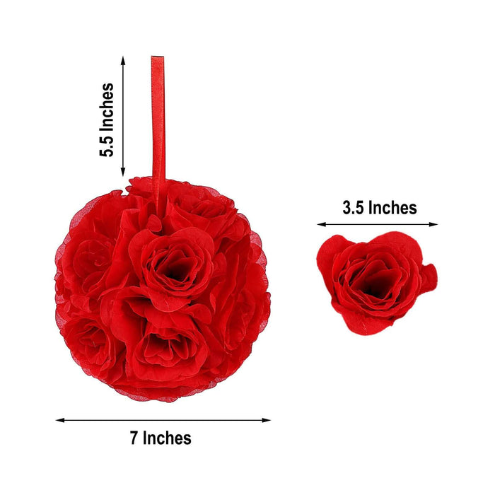 Red rose flower ball decoration, 7 inches with a 3.5-inch rose accessory.
