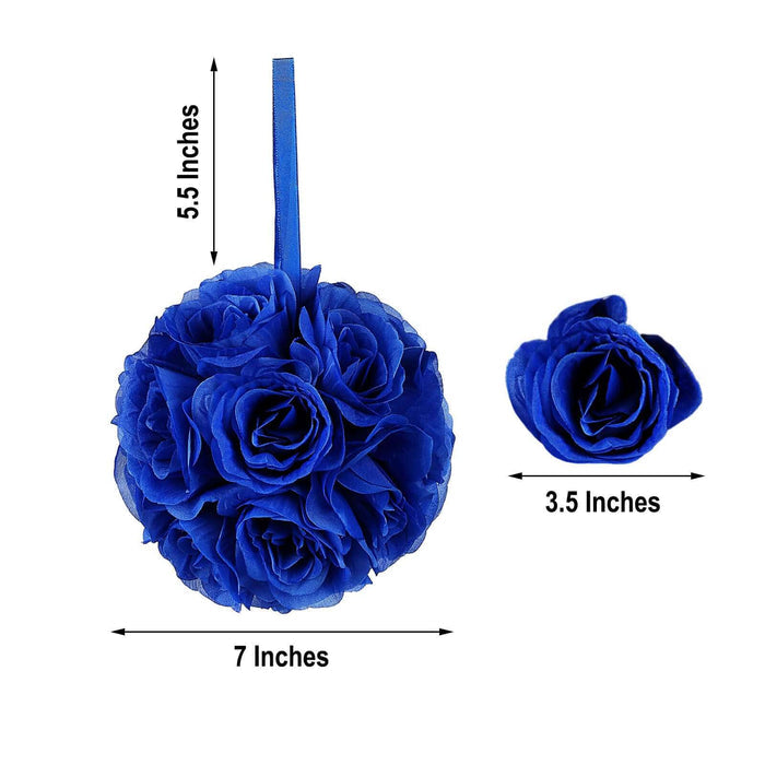 Blue flower pomander ball decor, 7 inches with 3.5-inch matching flower.