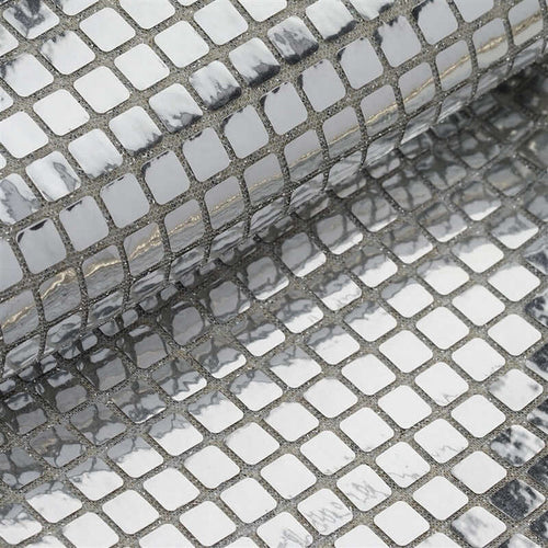 Silver mosaic tile sheet with reflective surface texture. #whtbkgd