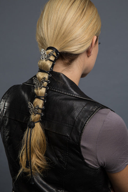 4"Lace Up Tribal Buttlerfly: Description
All Hair Gloves® come in snaps for easy use with elastic band and hook for non-slip