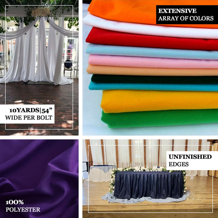 Polyester fabric in various colors, showcasing texture and unfinished edges.