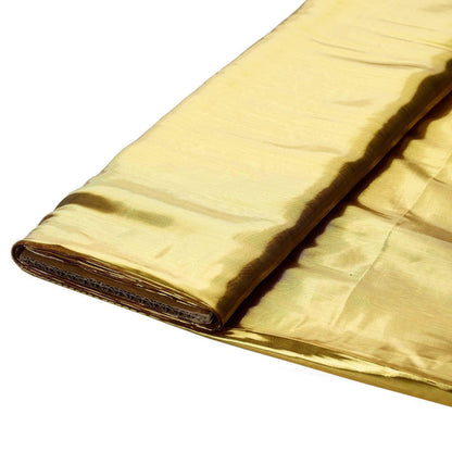 Gold satin fabric roll, smooth texture, and rich color for crafting and sewing projects.