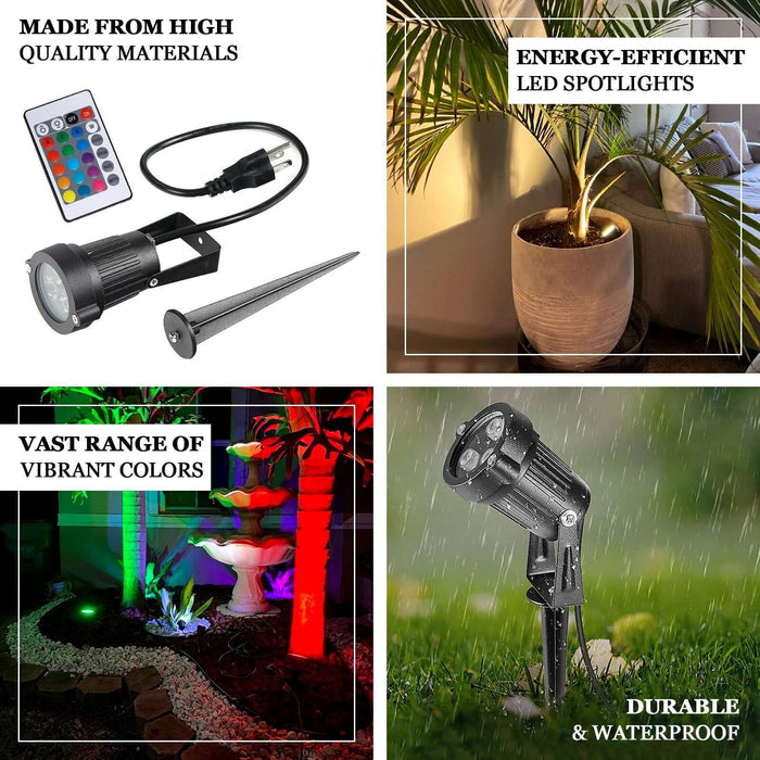 LED spotlight projector with remote, energy-efficient, waterproof design, vibrant color options.