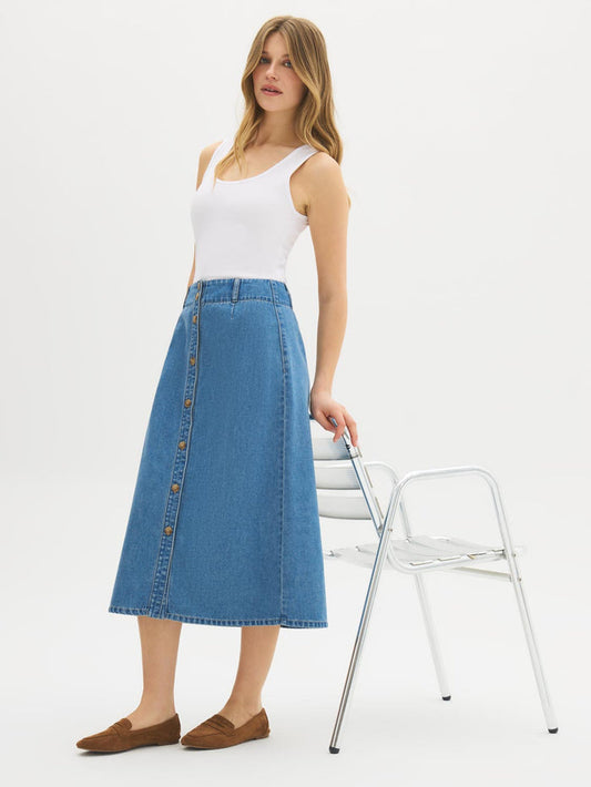 A-Line Denim Skirt by Suzy.