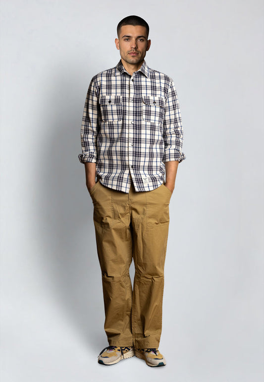 Fat Moose ADRIAN FLANNEL SHIRT Skjorte L/S Ecru/Dark navy