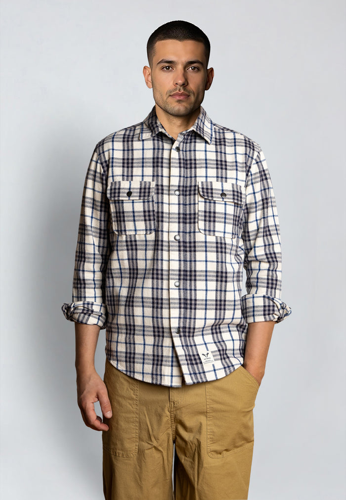 Fat Moose ADRIAN FLANNEL SHIRT Skjorte L/S Ecru/Dark navy