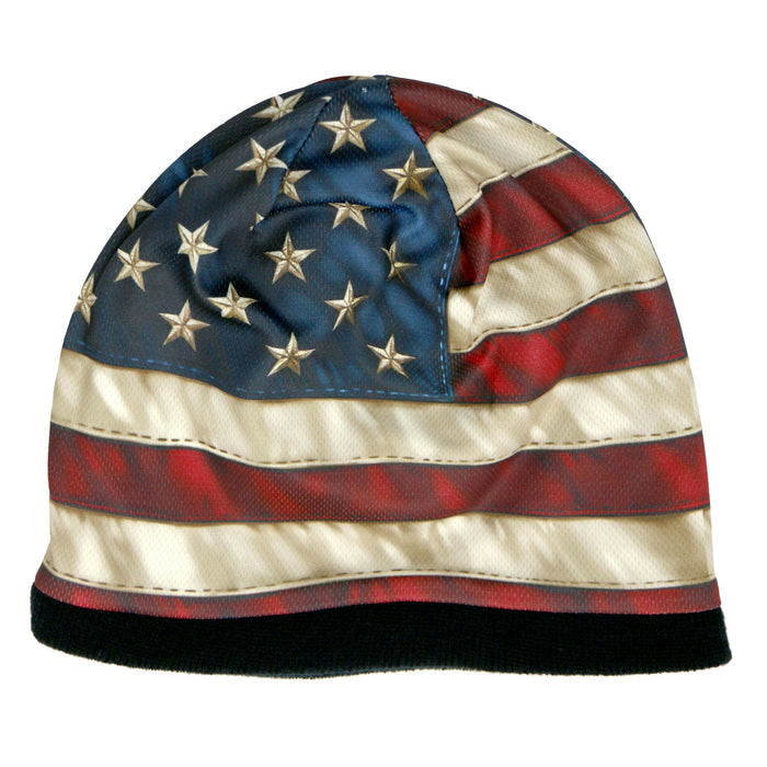 American Flag Beanie: Description

Soft cotton / polyester beanie with bright sublimated design! Snug fit to stay on while yo