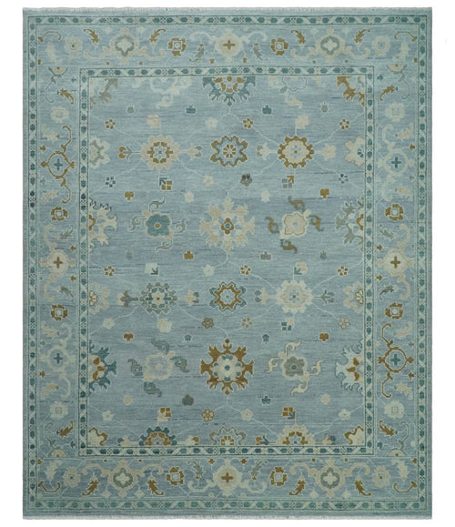Antique Blue And Brown Hand Knotted Traditional Turkish Style Area Rug