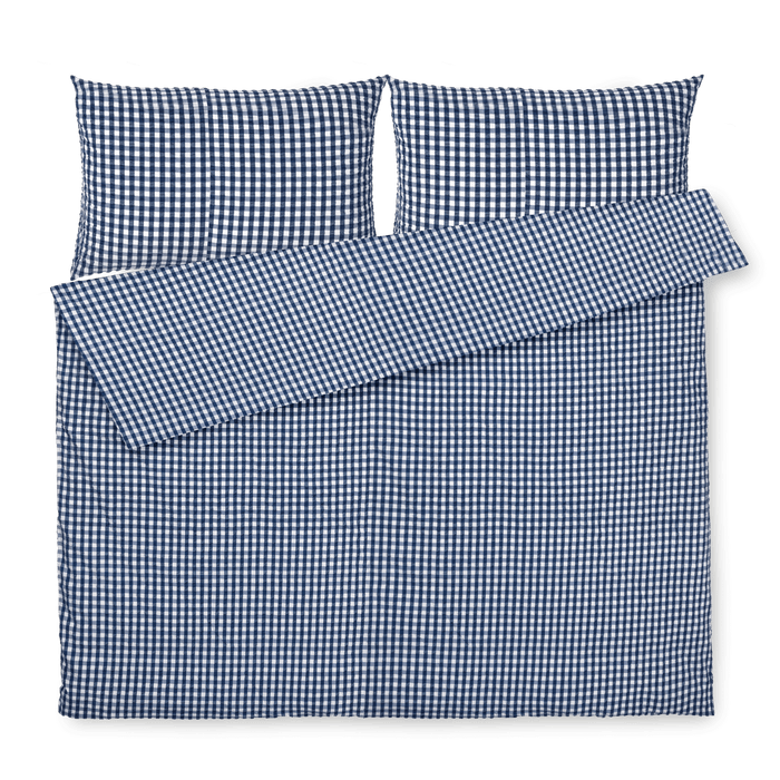 Bæk&Bølge Organic Cotton Seersucker Duvet Cover Set in Dark Blue/White by JUNA
