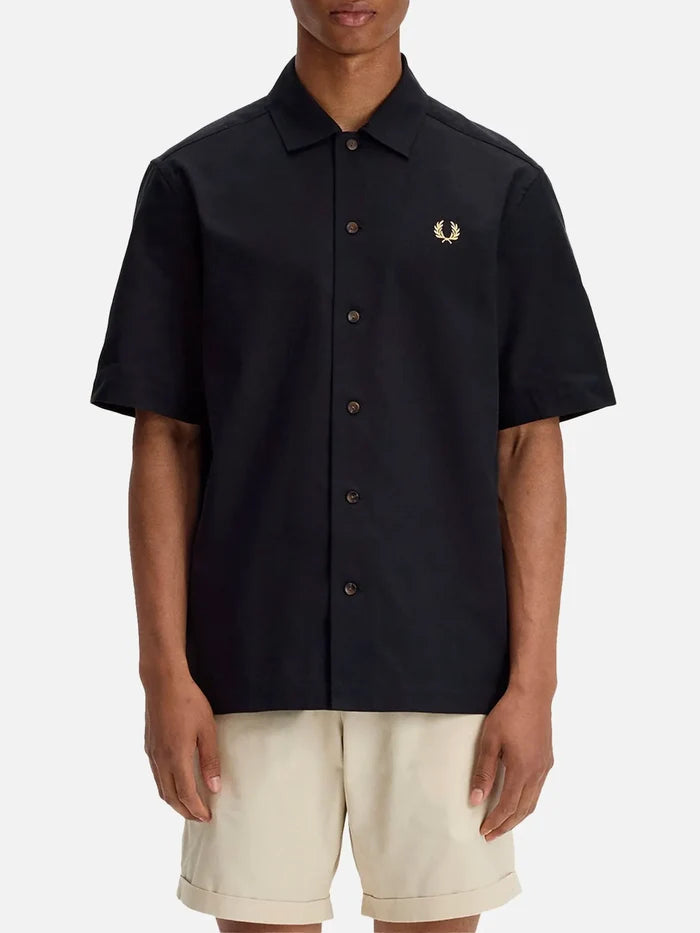 FRED PERRY Basket Weave Shirt - Black - Shirts GÖMLEK