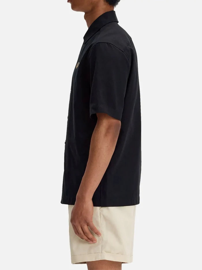 FRED PERRY Basket Weave Shirt - Black - Shirts GÖMLEK