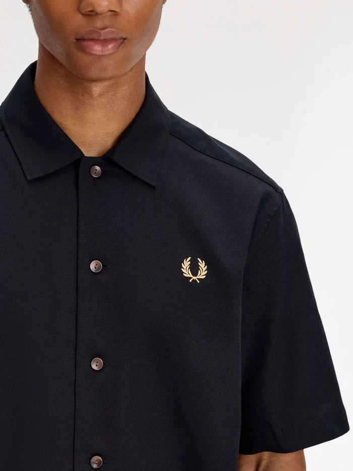 FRED PERRY Basket Weave Shirt - Black - Shirts GÖMLEK