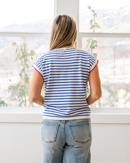 Be There Striped Short Sleeve Sweater - Royal Staccato
