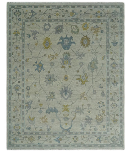 Beige And Silver Traditional Oushak Wool Hand knotted Wool area Rug