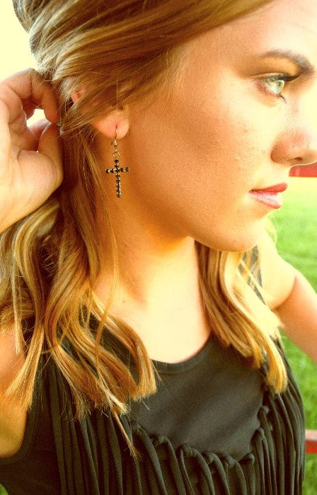 Black Cross Earring