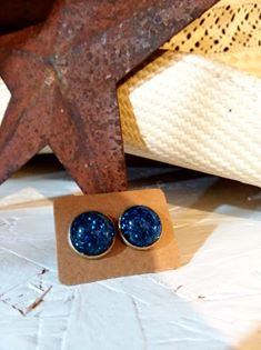 Blue Glitter Glossy Stud Earring