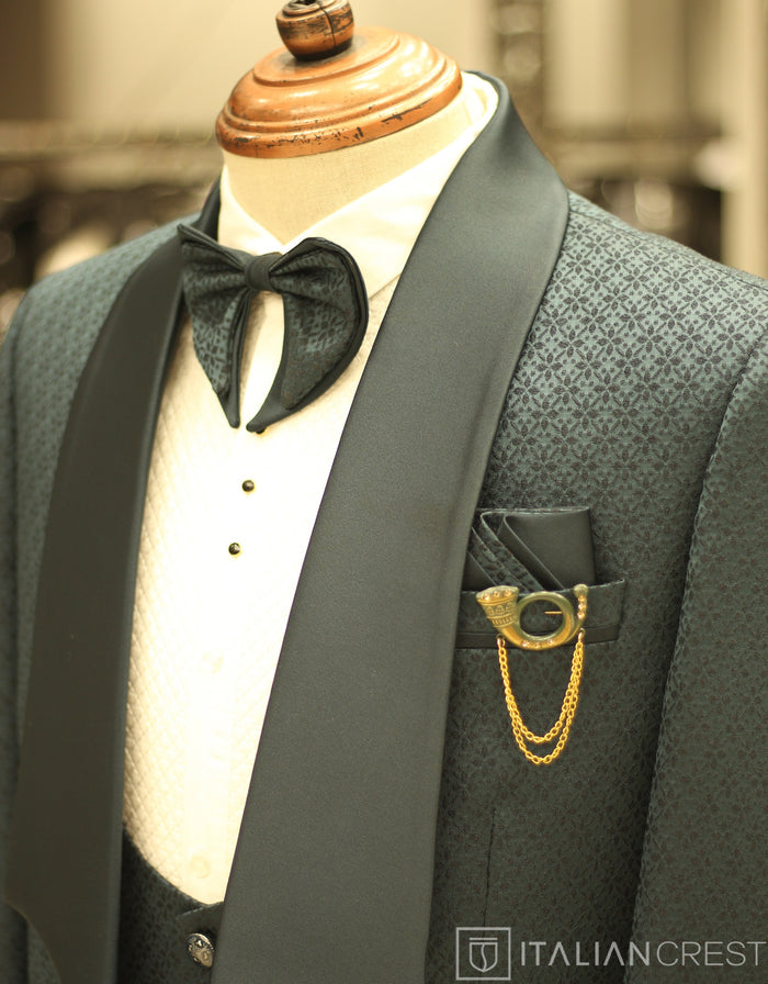 Blue Jacquard 5pc Wedding Suit