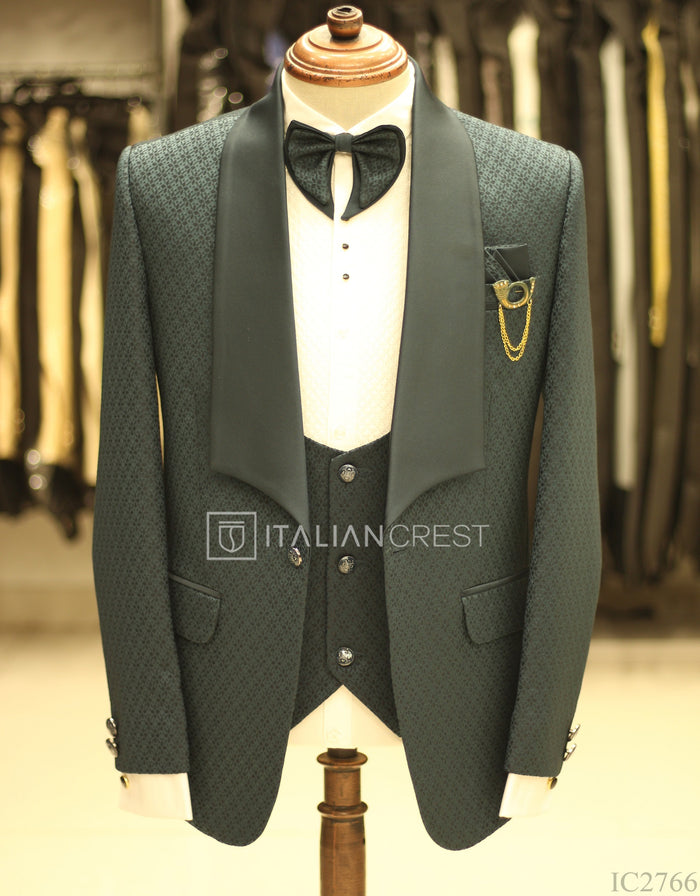 Blue Jacquard 5pc Wedding Suit