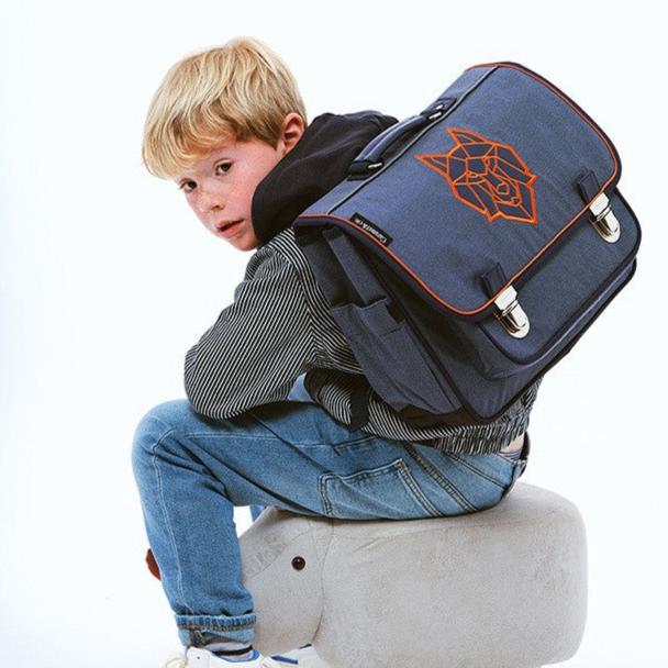 Caramel & Cie Cartable Moyen Loup Bleu backpack