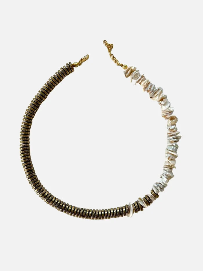 L'ATELIER DES PERLES Calme Doğal Lav Taşlı Barok ve Yaprak İncili Kolye - Necklaces KOLYE