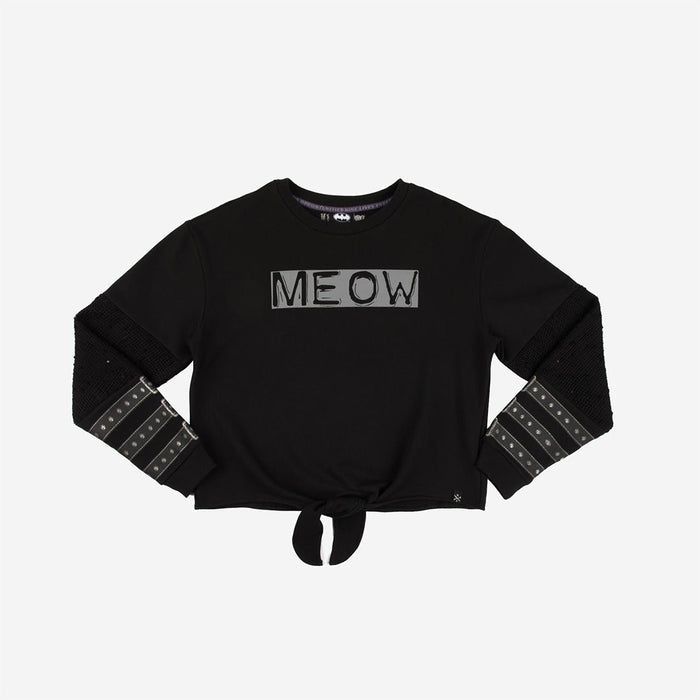 Catwoman Meow Front Tie Long Sleeve - Heroes & Villains-DC Comics-Cropped Long Sleeve