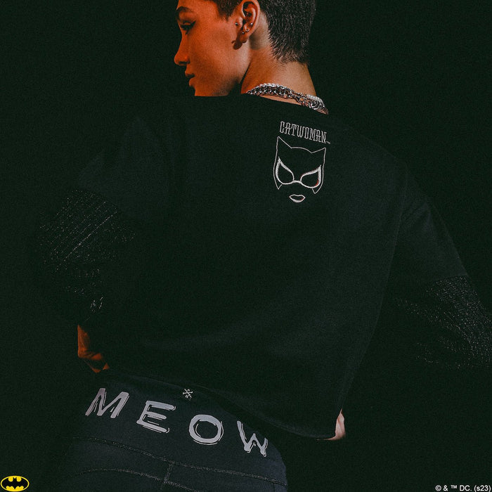 Catwoman Meow Front Tie Long Sleeve - Heroes & Villains-DC Comics-Cropped Long Sleeve