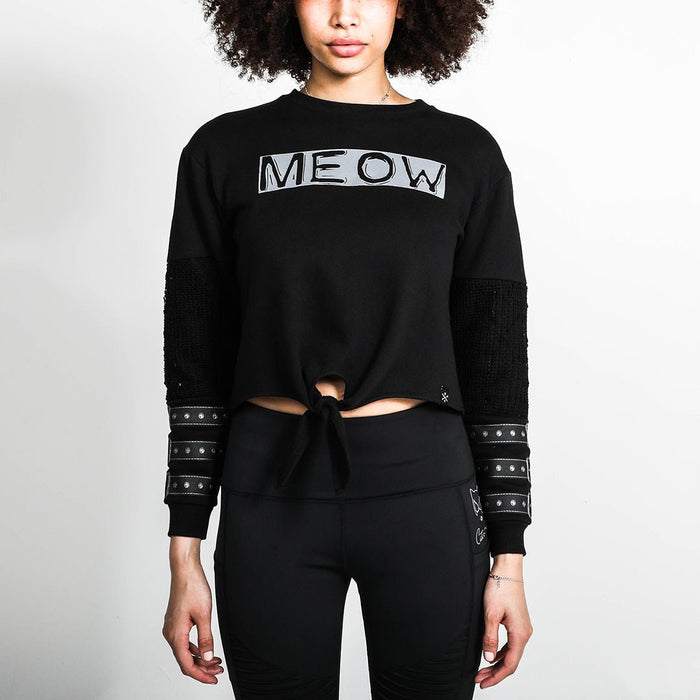 Catwoman Meow Front Tie Long Sleeve - Heroes & Villains-DC Comics-Cropped Long Sleeve