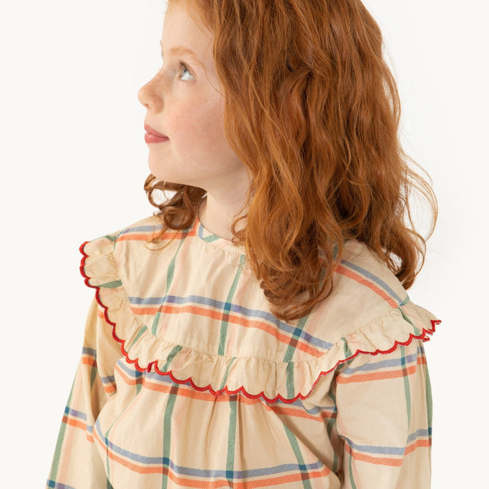 Check Scalloped Blouse Vanilla