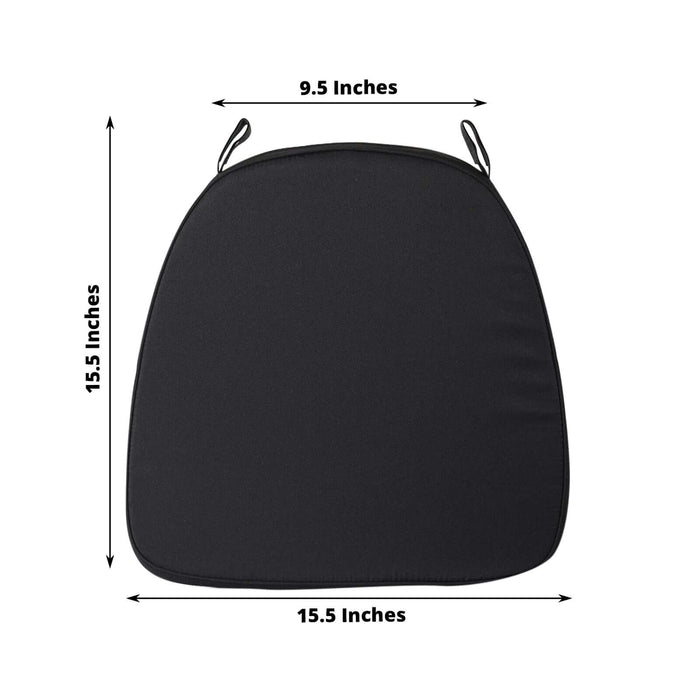 Black seat cushion with dimensions 9.5 x 15.5 inches.