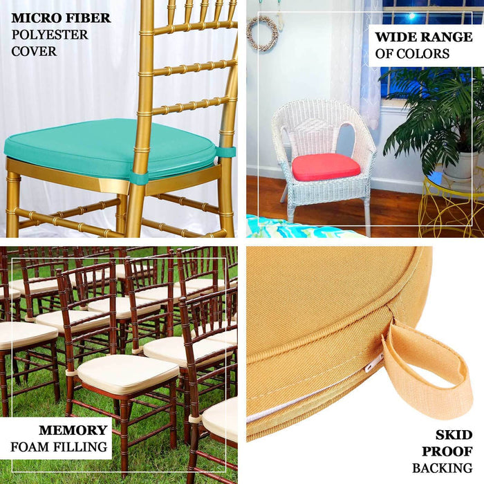 Colorful chair cushions with microfiber covers and skid-proof backing.
