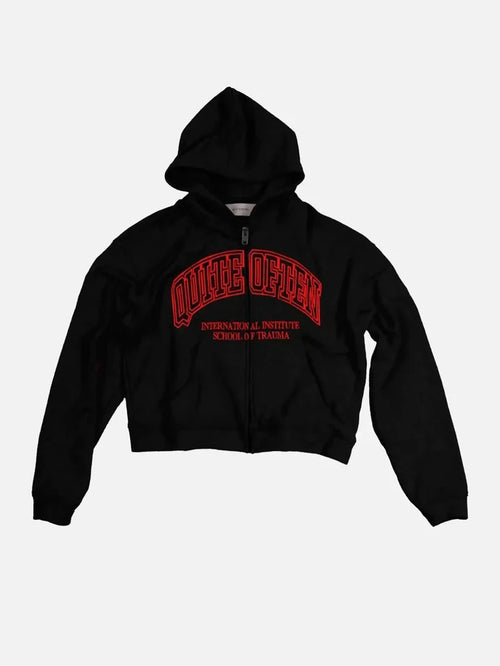 QUITEOFTEN College Zip Hoodie - Red on Black - Hoodies HIRKA