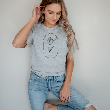 Consider The Lilies Tee Shirt in Multiple Color Options- Naptime Faithwear