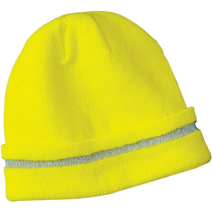 no-logo Cornerstone Enhanced Visibility Beanie With Reflective Stripe-Regular-CornerStone-Safety Yellow/Reflective-OSFA-Thread Logic