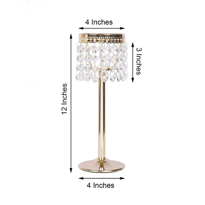 Gold table lamp with crystal embellishments, measuring 12x4x3 inches.