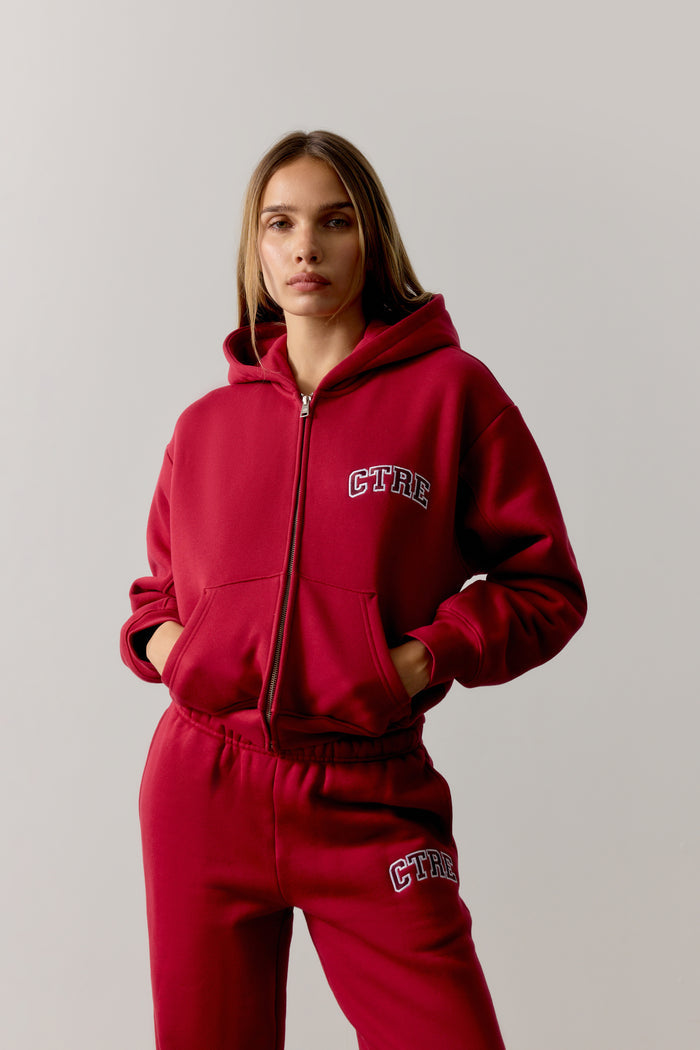 CTRE ZIP THROUGH RELAXED HOODIE - CHERRY