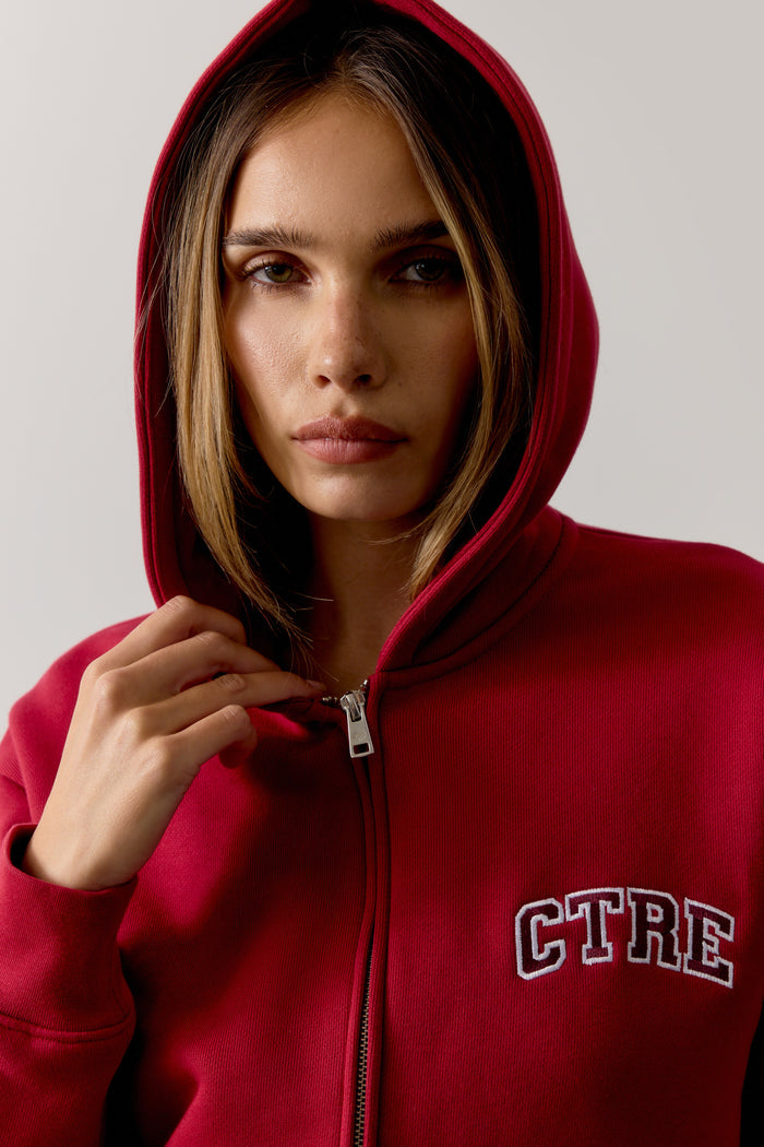 CTRE ZIP THROUGH RELAXED HOODIE - CHERRY