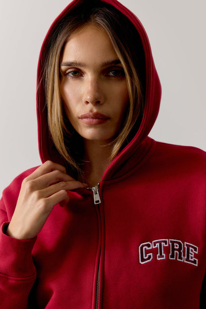 CTRE ZIP THROUGH RELAXED HOODIE - CHERRY