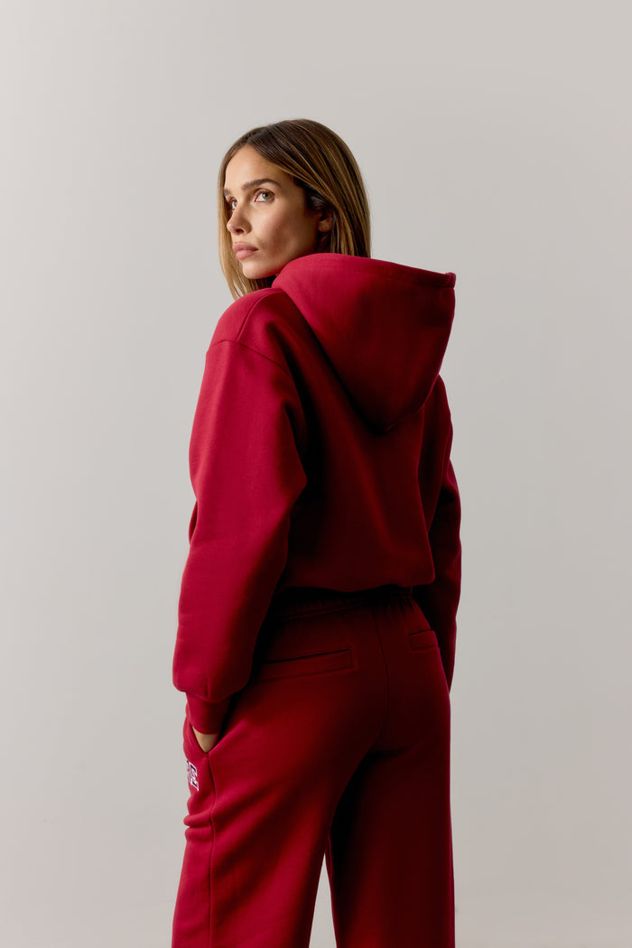 CTRE ZIP THROUGH RELAXED HOODIE - CHERRY