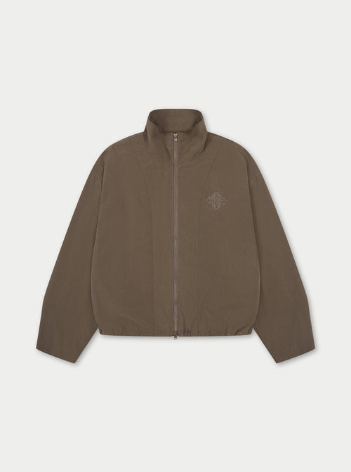 CUPRO FUNNEL NECK ZIP THROUGH - BROWN