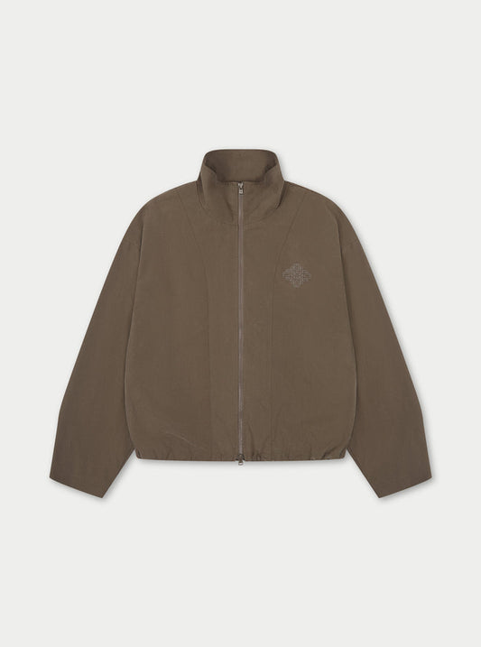 CUPRO FUNNEL NECK ZIP THROUGH - BROWN