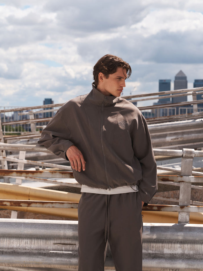 CUPRO FUNNEL NECK ZIP THROUGH - BROWN