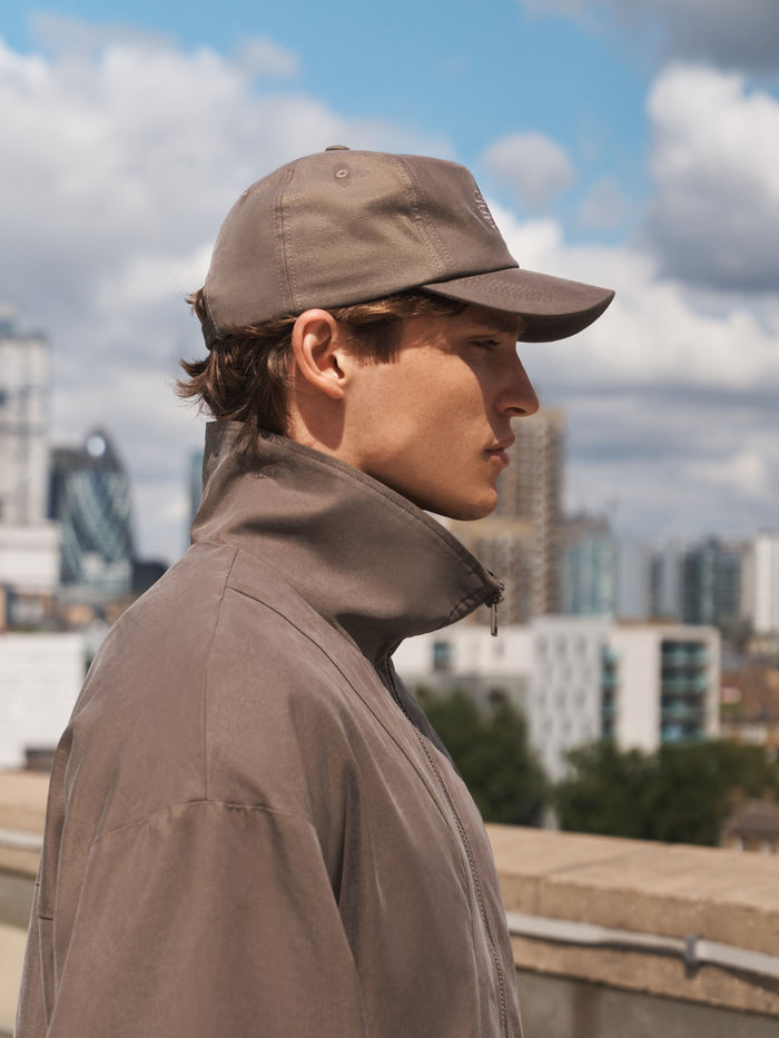 CUPRO FUNNEL NECK ZIP THROUGH - BROWN