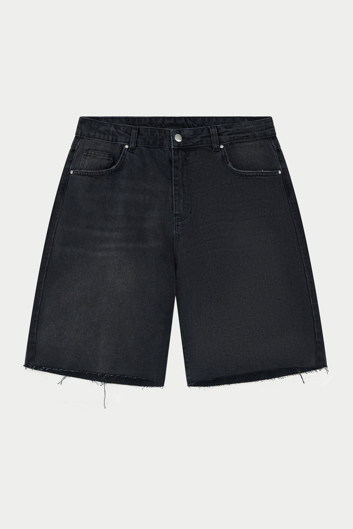 DENIM RAW EDGE SHORTS - BLACK WASH