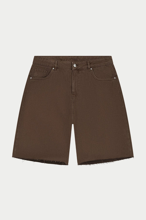 DENIM RAW EDGE SHORTS - BROWN WASH