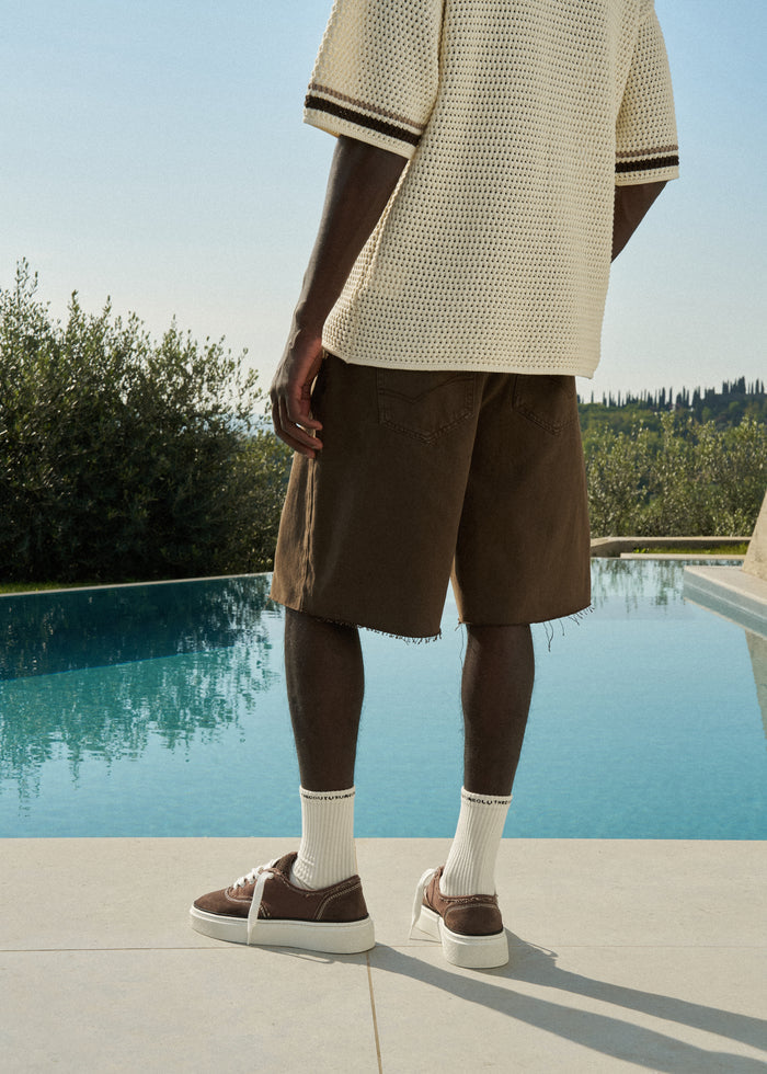 DENIM RAW EDGE SHORTS - BROWN WASH